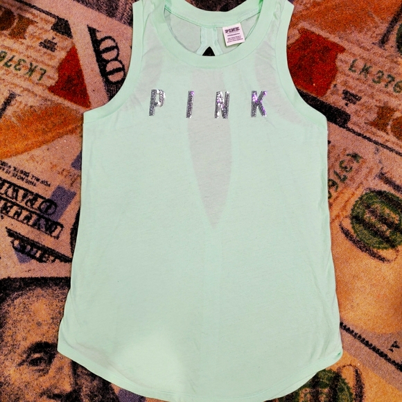 VS PINK Minty blingy tank top cut out in back - Picture 1 of 16